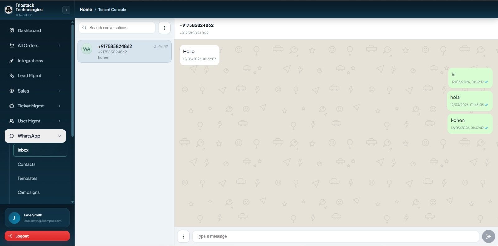 WABiz dashboard preview